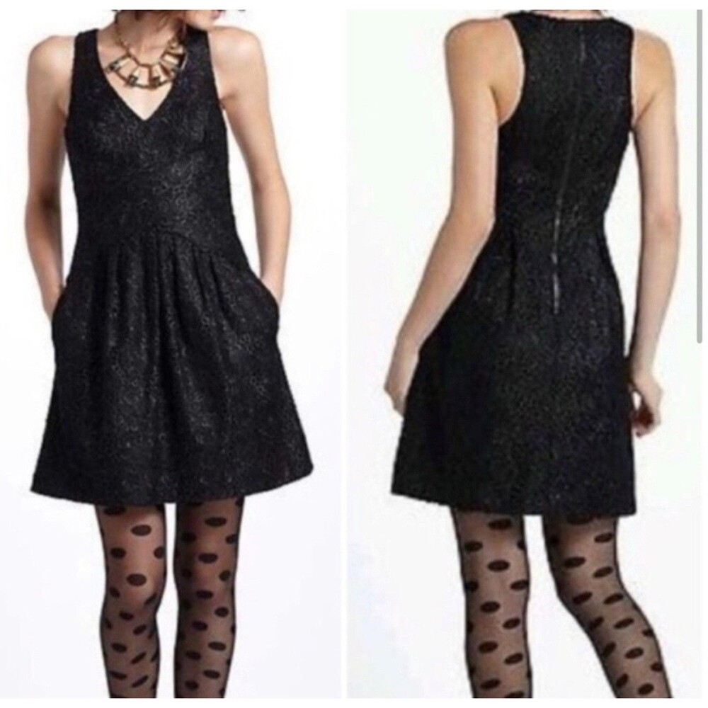 Anthropologie Leifsdottir Black Floral Lace V-Neck A-Line Party Dress Size 4